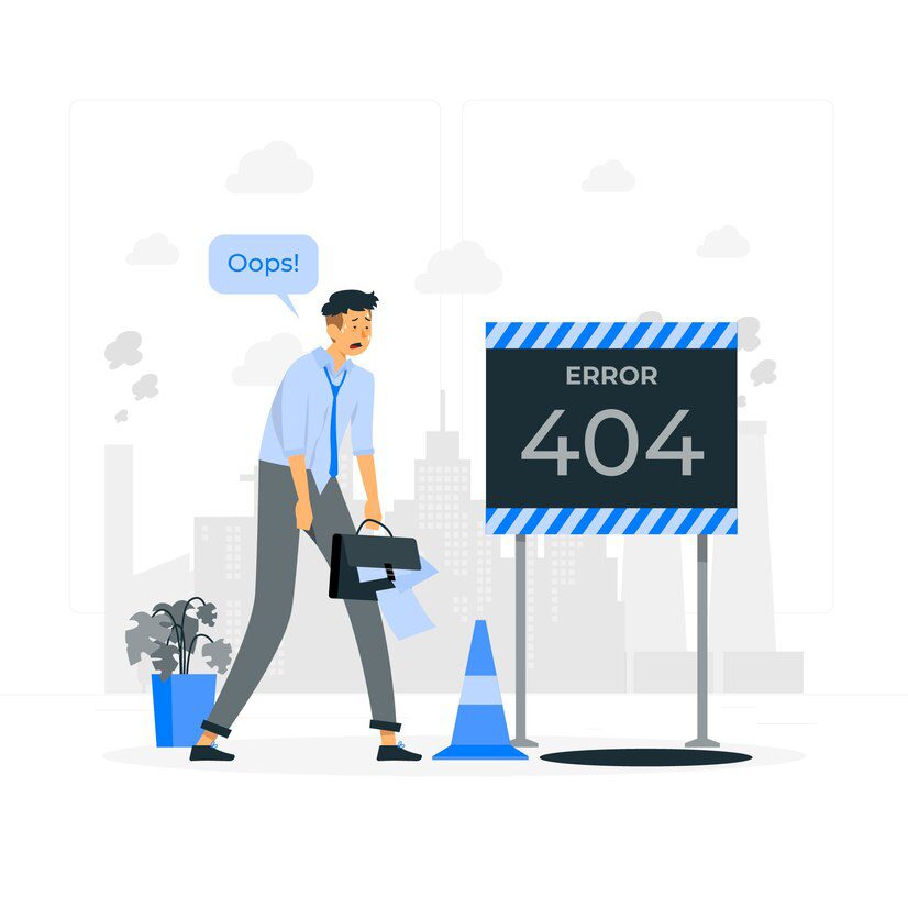 404 error with a tired person